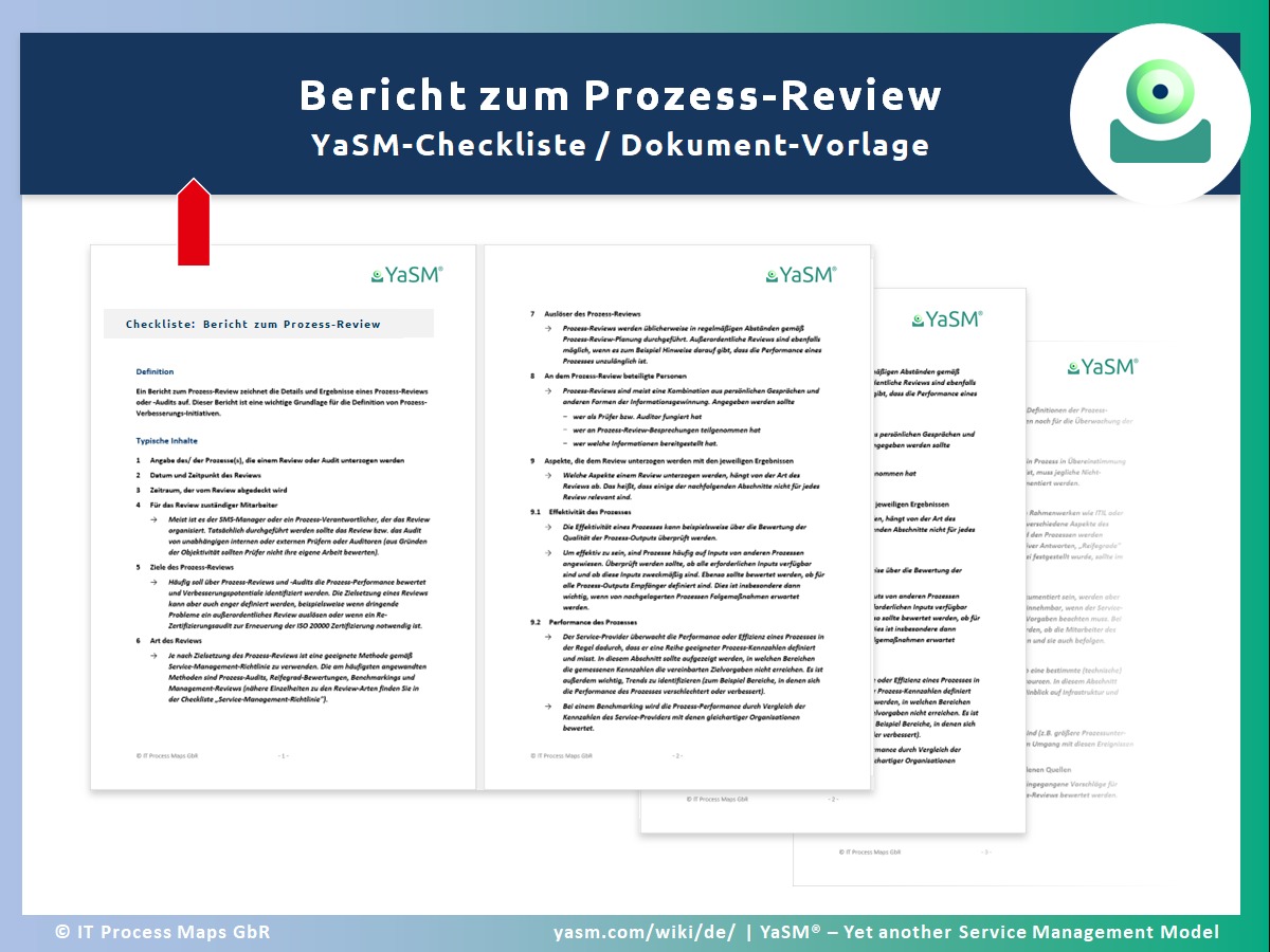 Template: Bericht zum Prozess-Review. YaSM Service-Management Dokument-Vorlagen und Checklisten (Beispiel).